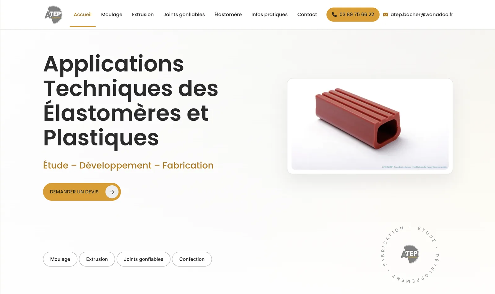 Page d'accueil du site ATEP Elastomer