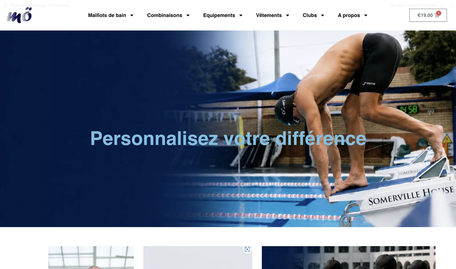 Page d'accueil du site MO Swimming