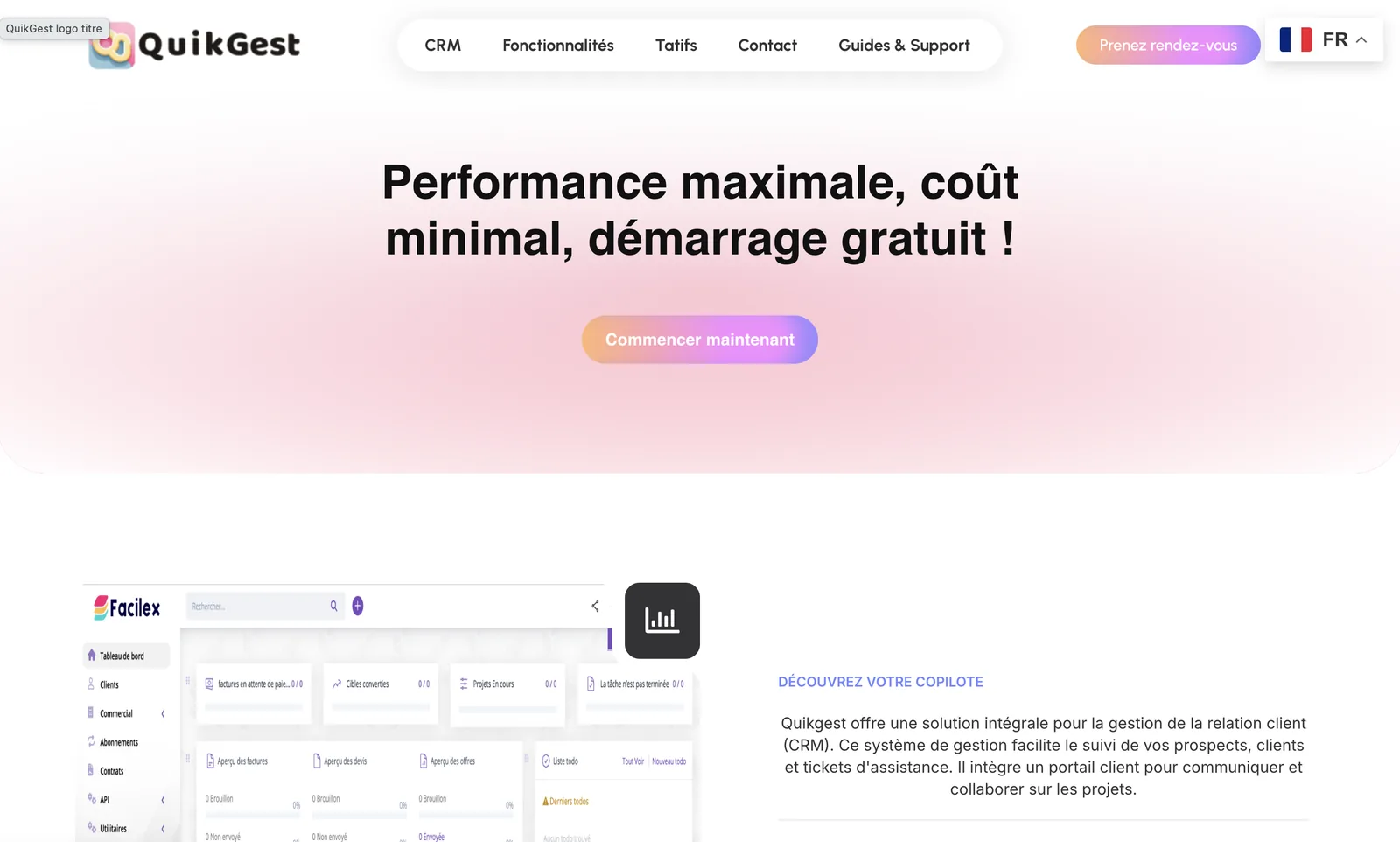 Page d'accueil du site QuikGest
